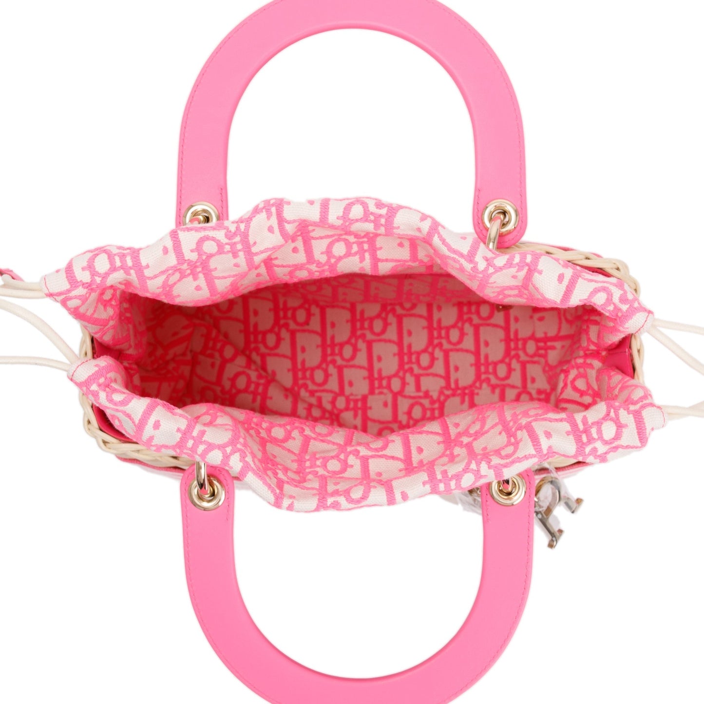 Christian Dior 2022 Natural Wicker Pink Oblique Medium Lady Dior Bag