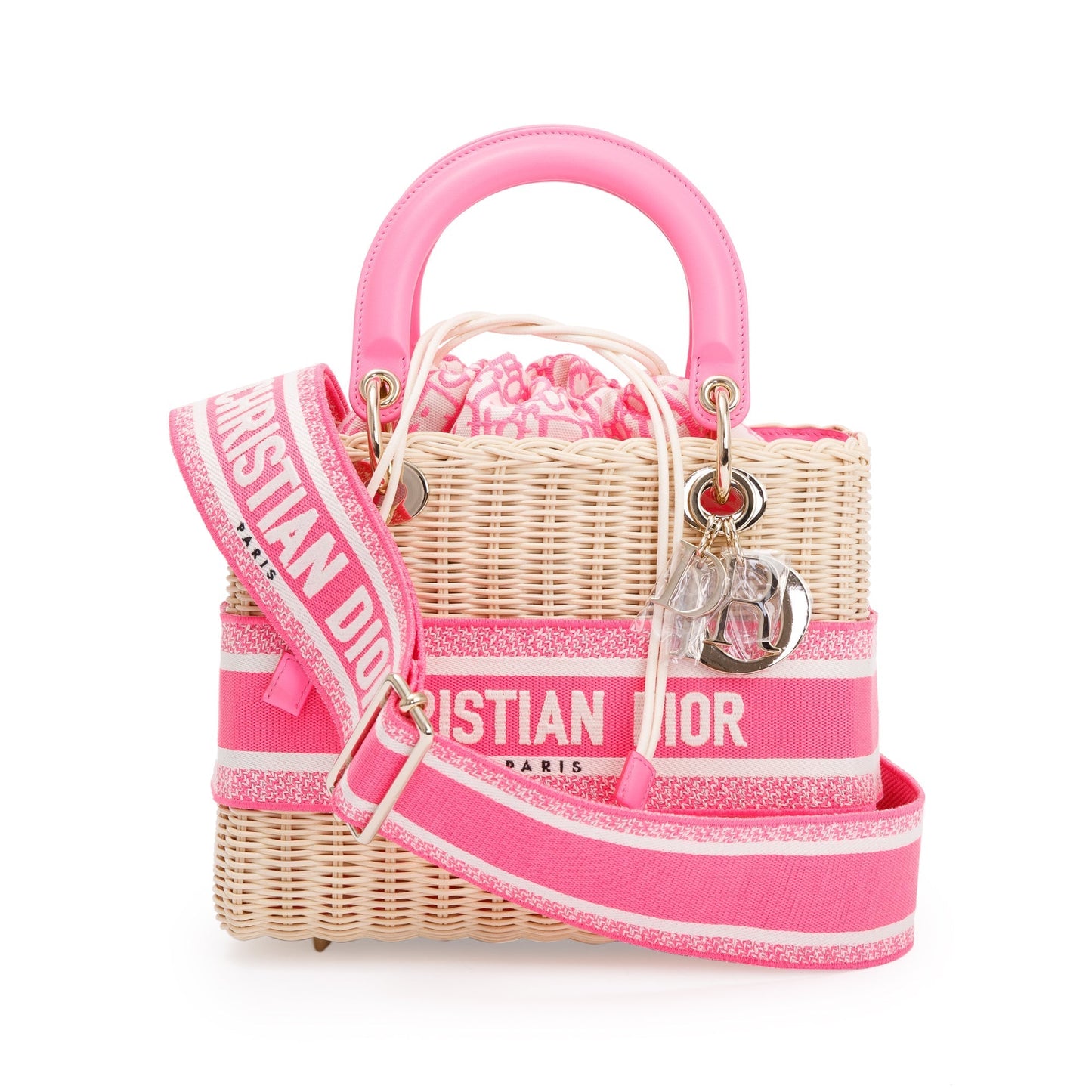 Christian Dior 2022 Natural Wicker Pink Oblique Medium Lady Dior Bag