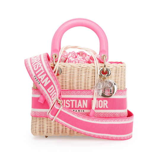 Christian Dior 2022 Natural Wicker Pink Oblique Medium Lady Dior Bag