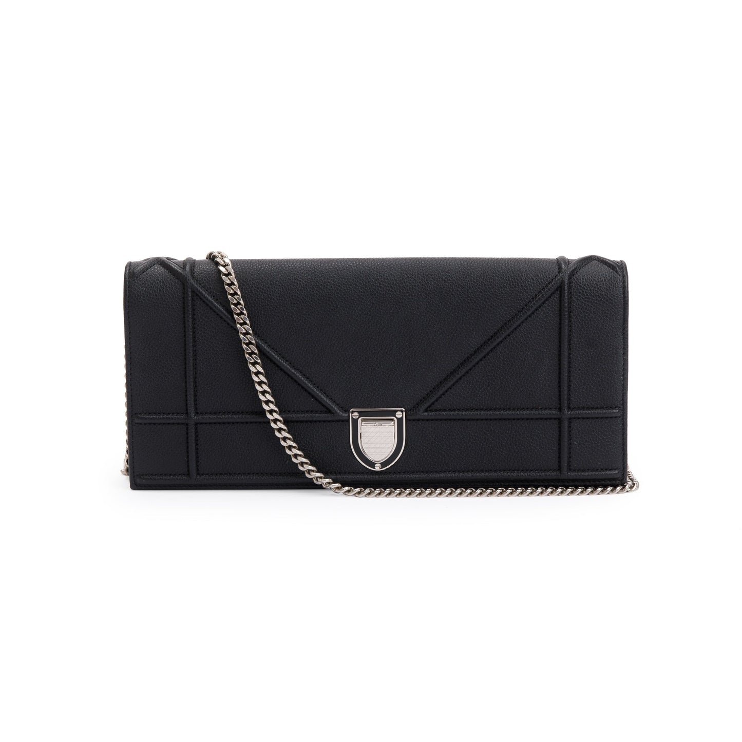Christian Dior Black Calfskin Leather Diorama Chain Clutch