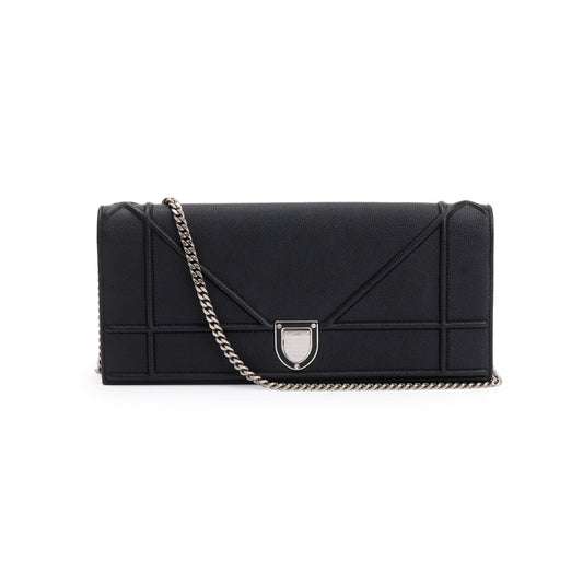 Christian Dior Black Calfskin Leather Diorama Chain Clutch