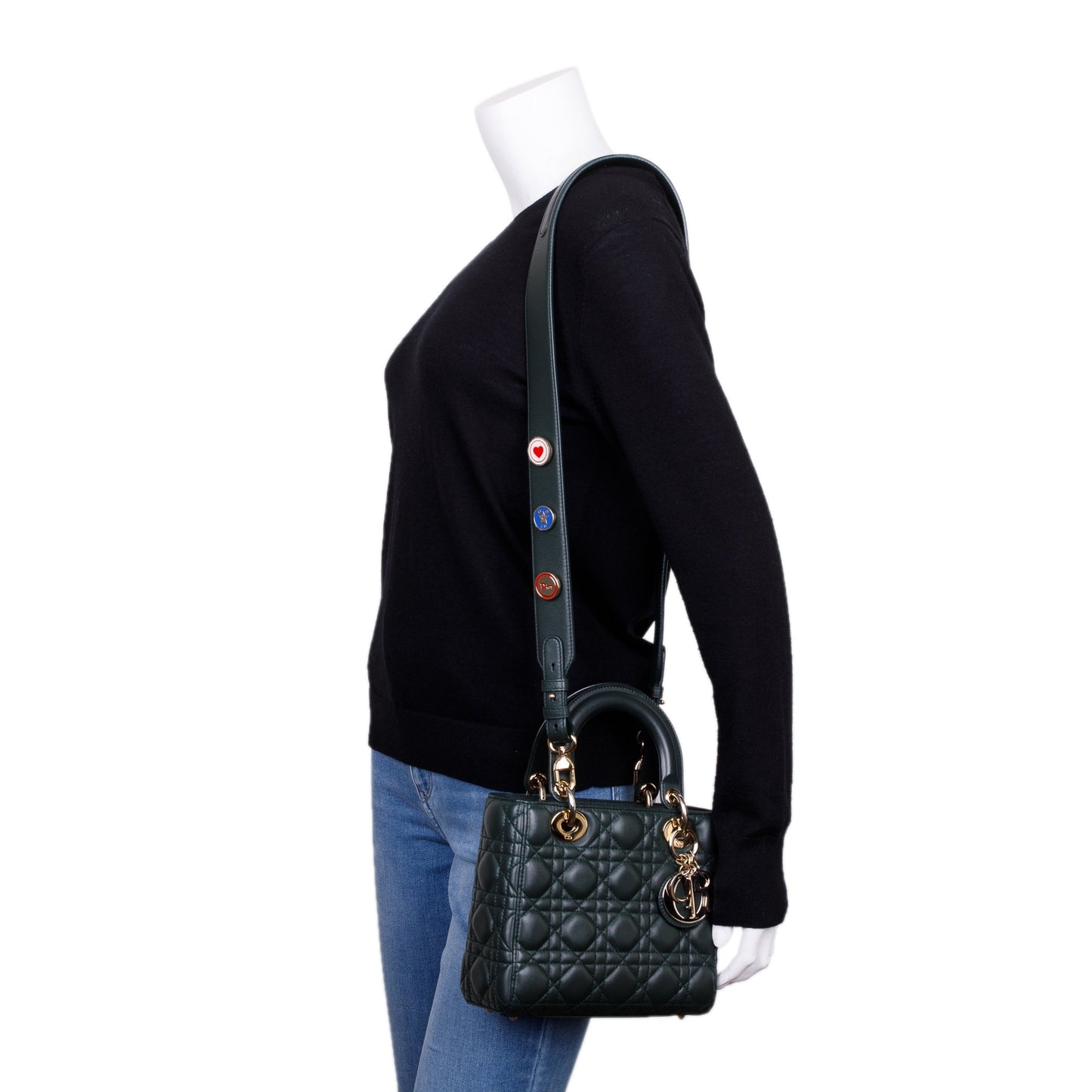 Christian Dior Green Cannage Lambskin Leather Small Lady Dior My Abcdior Bag