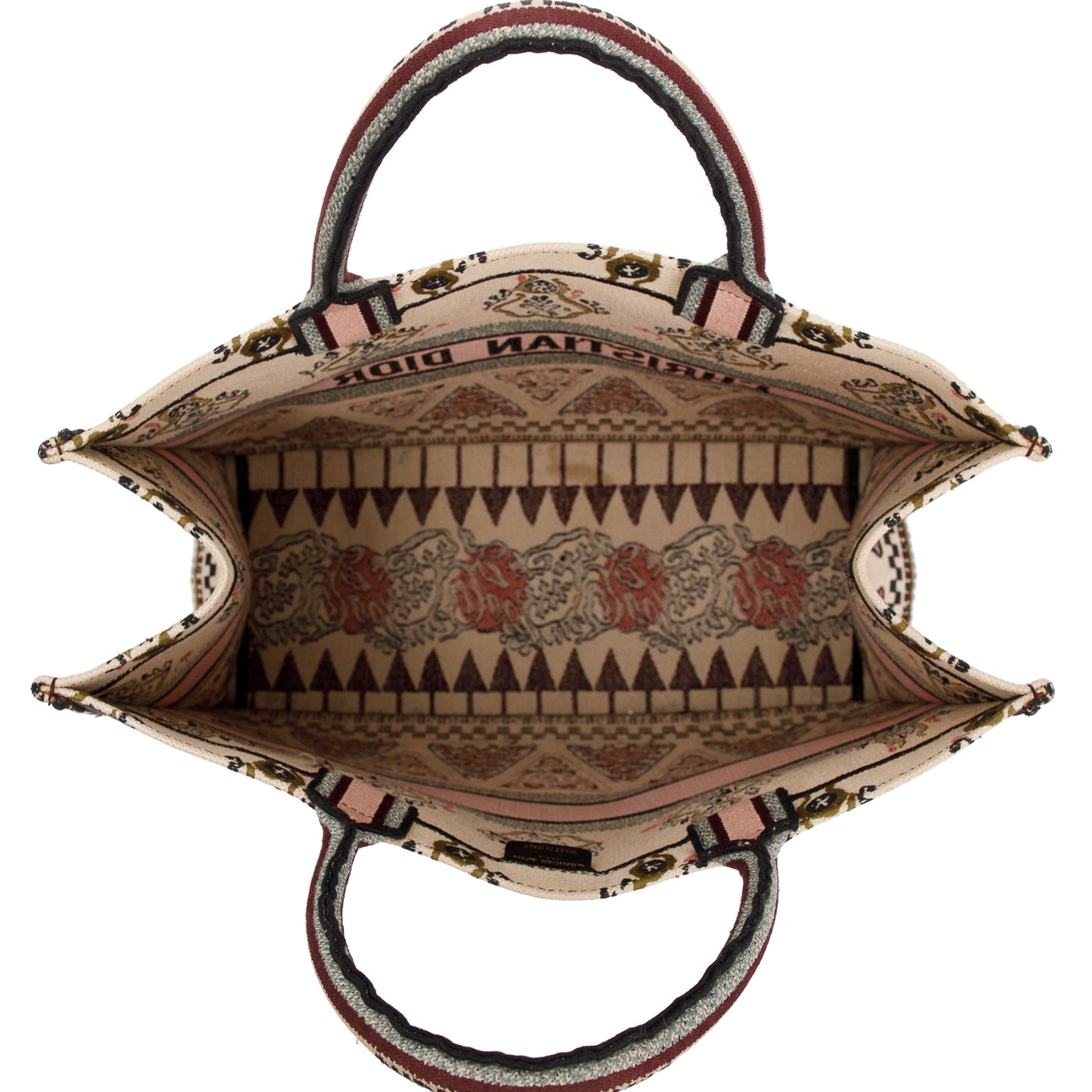 Christian Dior Large Multicolor Embroidered Geometric Canvas Book Tote