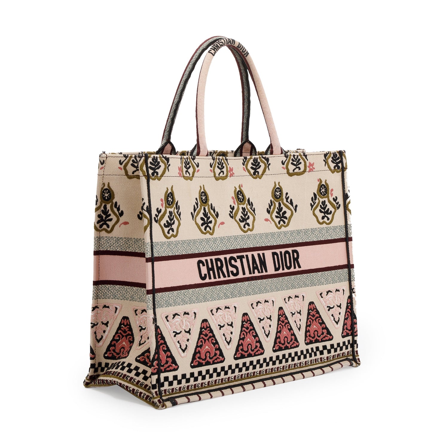 Christian Dior Large Multicolor Embroidered Geometric Canvas Book Tote