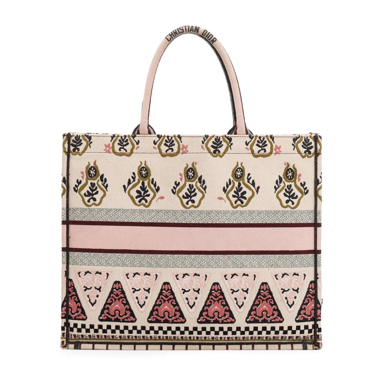 Christian Dior Large Multicolor Embroidered Geometric Canvas Book Tote