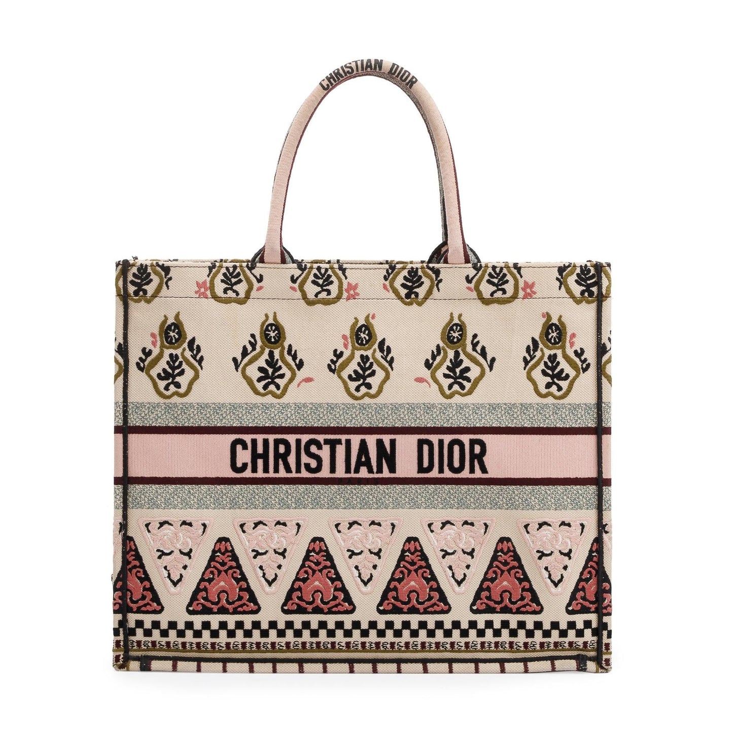 Christian Dior Large Multicolor Embroidered Geometric Canvas Book Tote