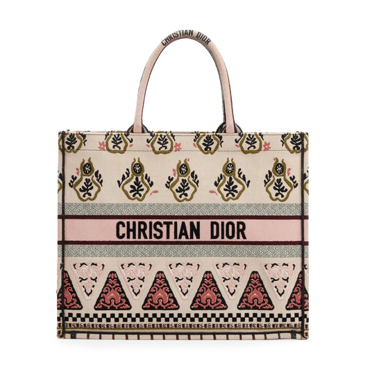 Christian Dior Large Multicolor Embroidered Geometric Canvas Book Tote