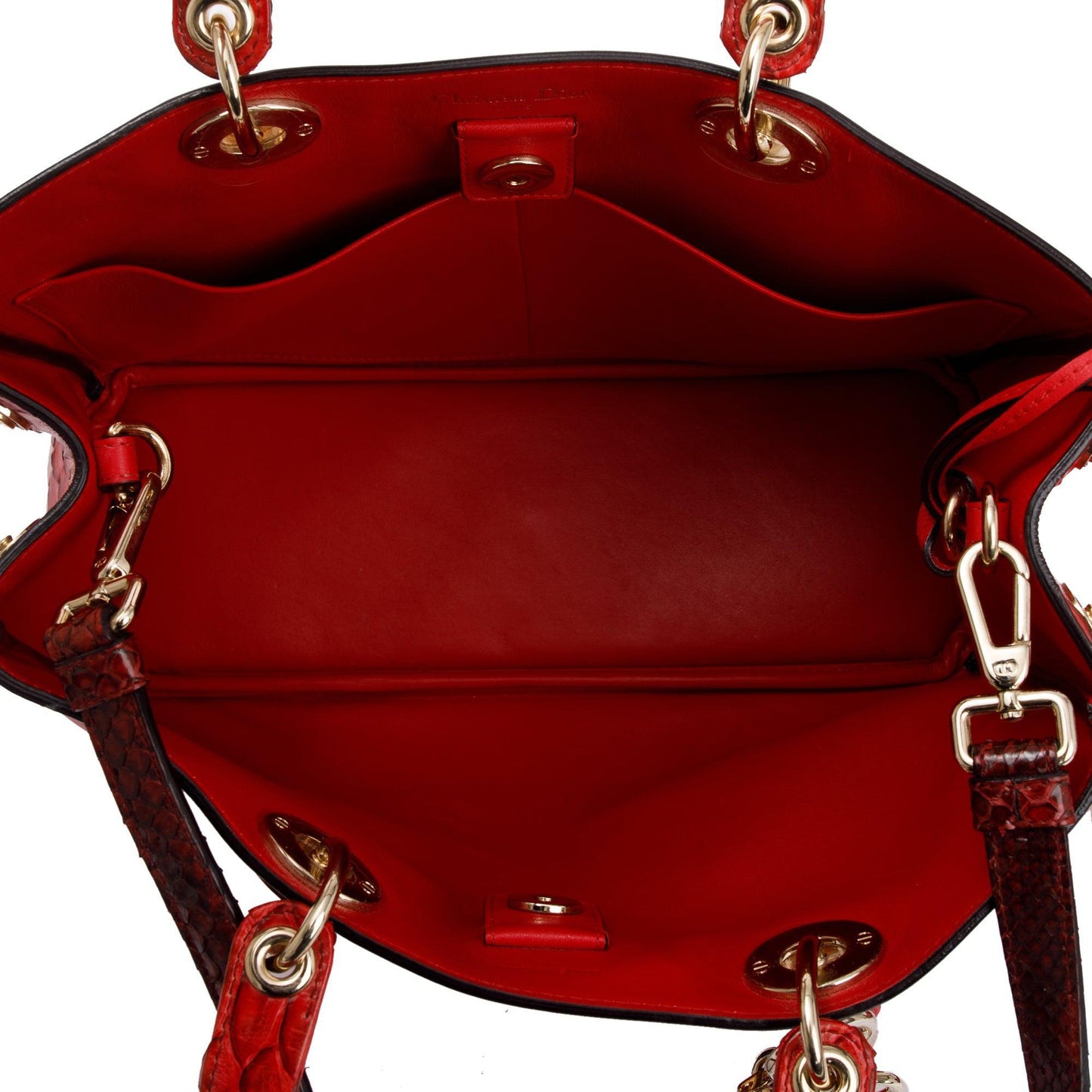 Christian Dior Medium Red Python Trimmed Calfskin Leather Diorissimo Tote
