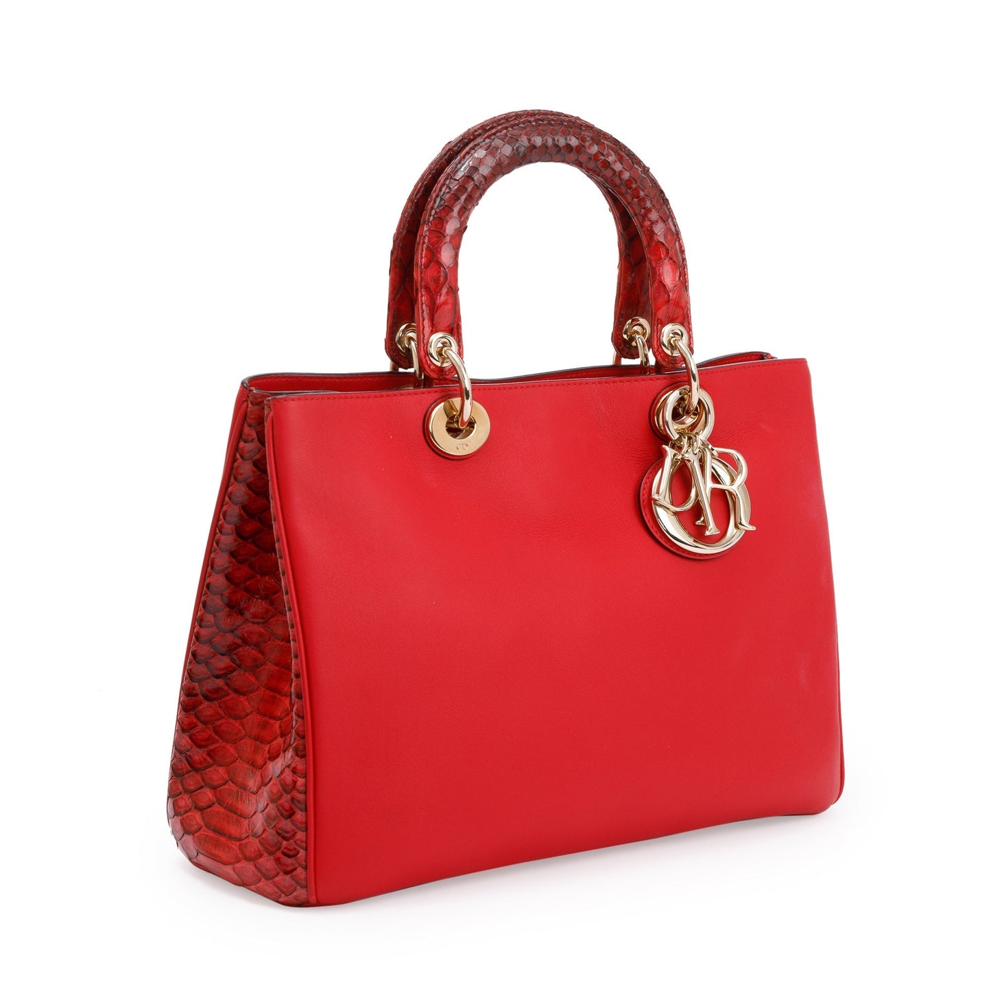 Christian Dior Medium Red Python Trimmed Calfskin Leather Diorissimo Tote