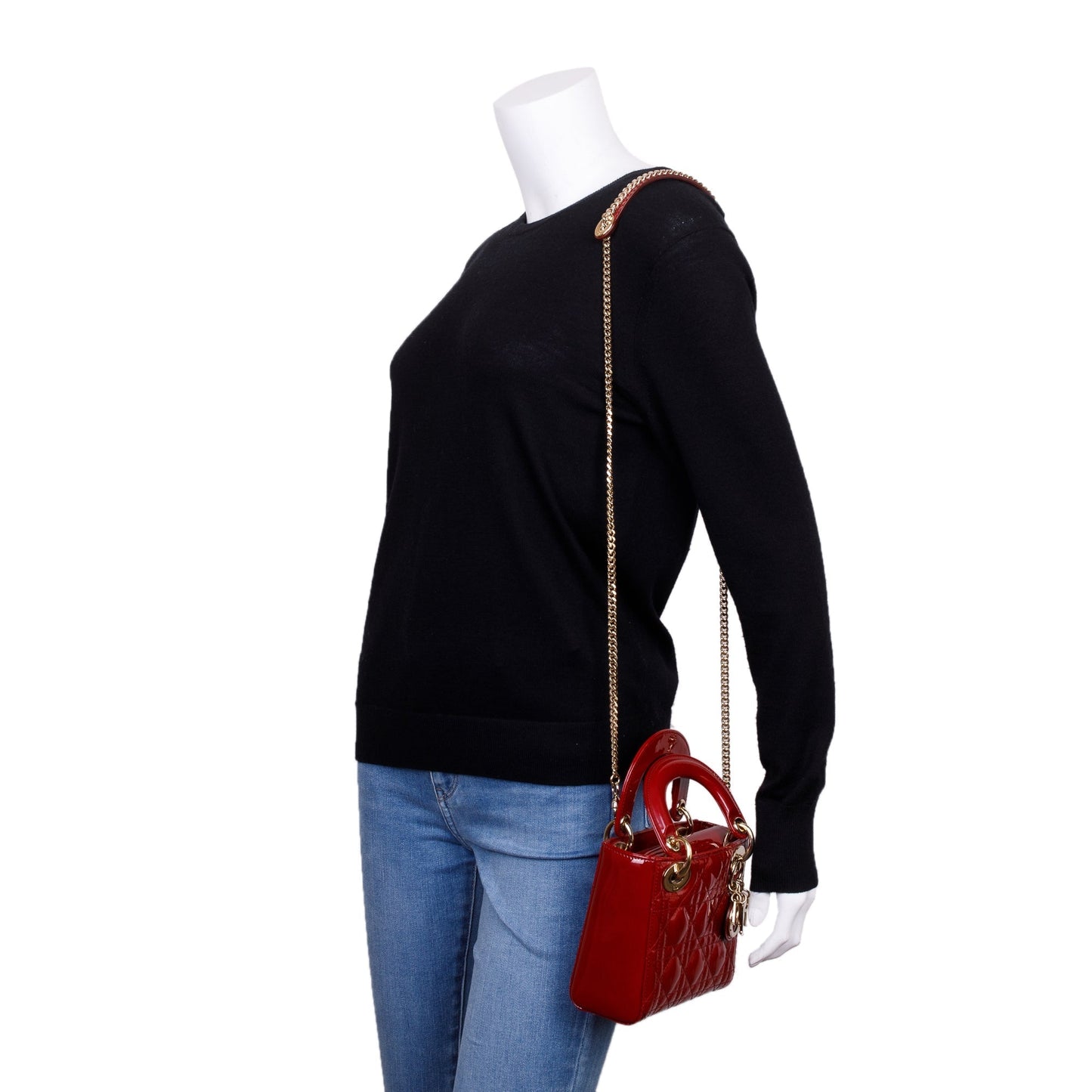 Christian Dior Red Cannage Patent Leather Mini Lady Dior Bag