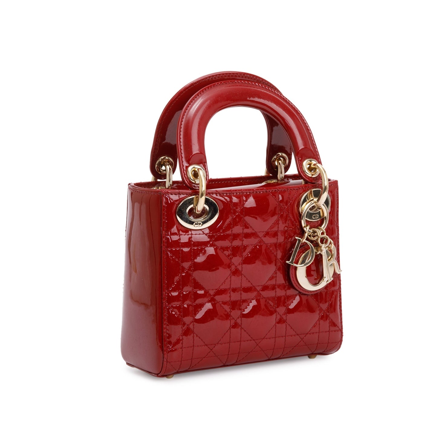 Christian Dior Red Cannage Patent Leather Mini Lady Dior Bag