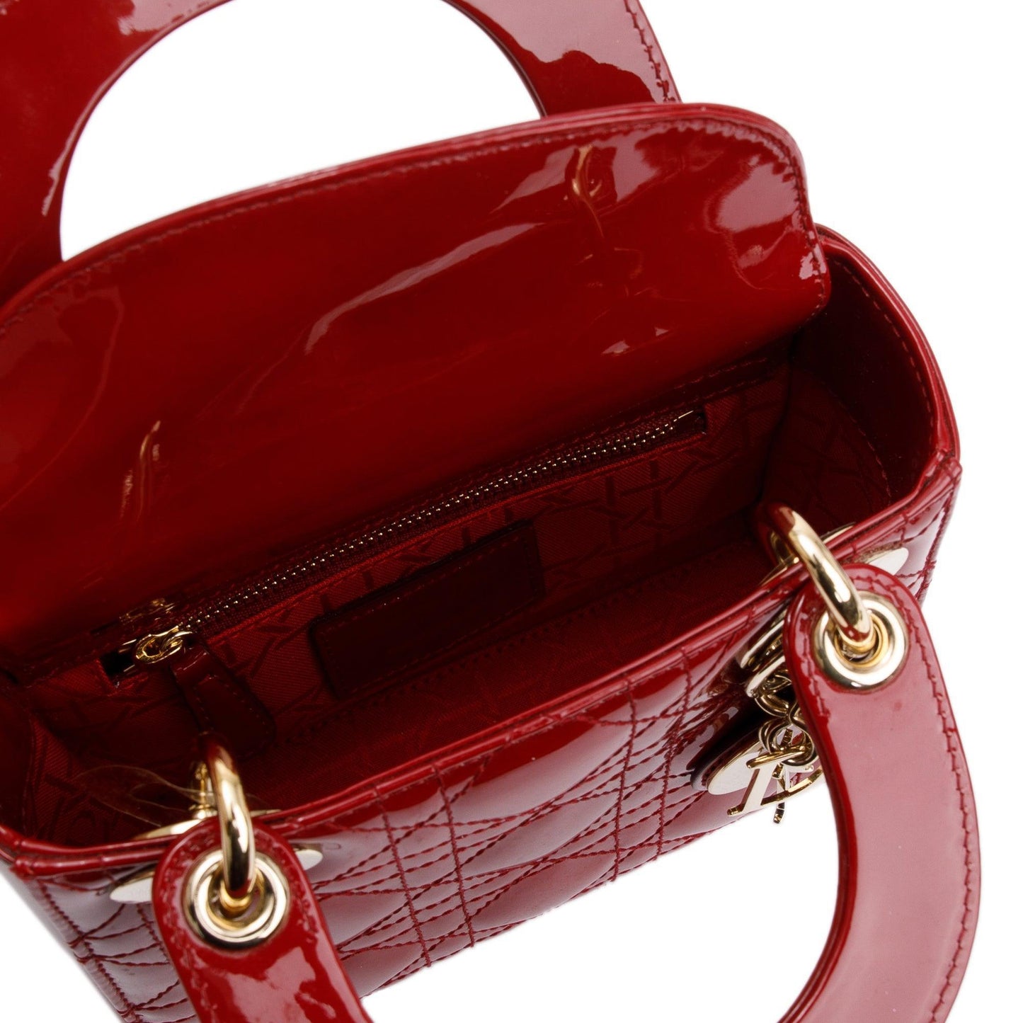 Christian Dior Red Cannage Patent Leather Mini Lady Dior Bag