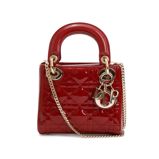 Christian Dior Red Cannage Patent Leather Mini Lady Dior Bag