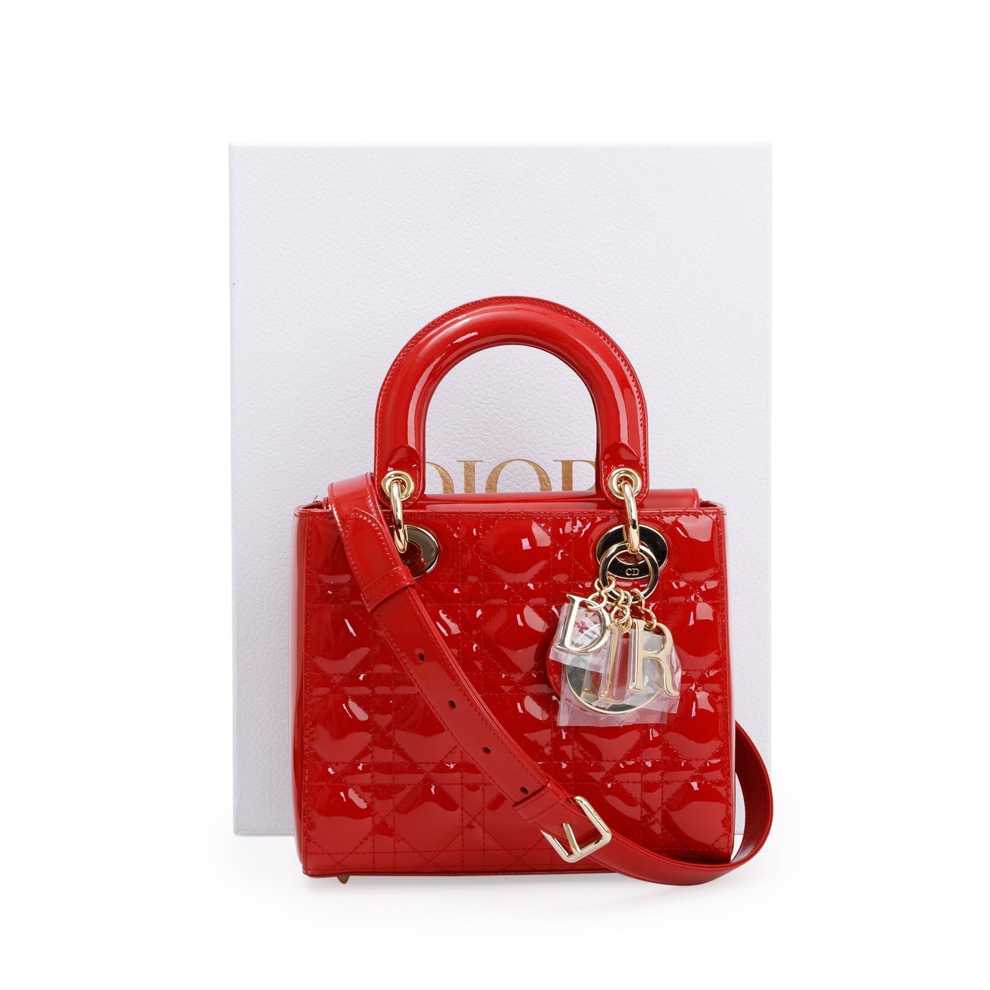 Christian Dior Red Patent Cannage Leather Small Lady Dior Bag