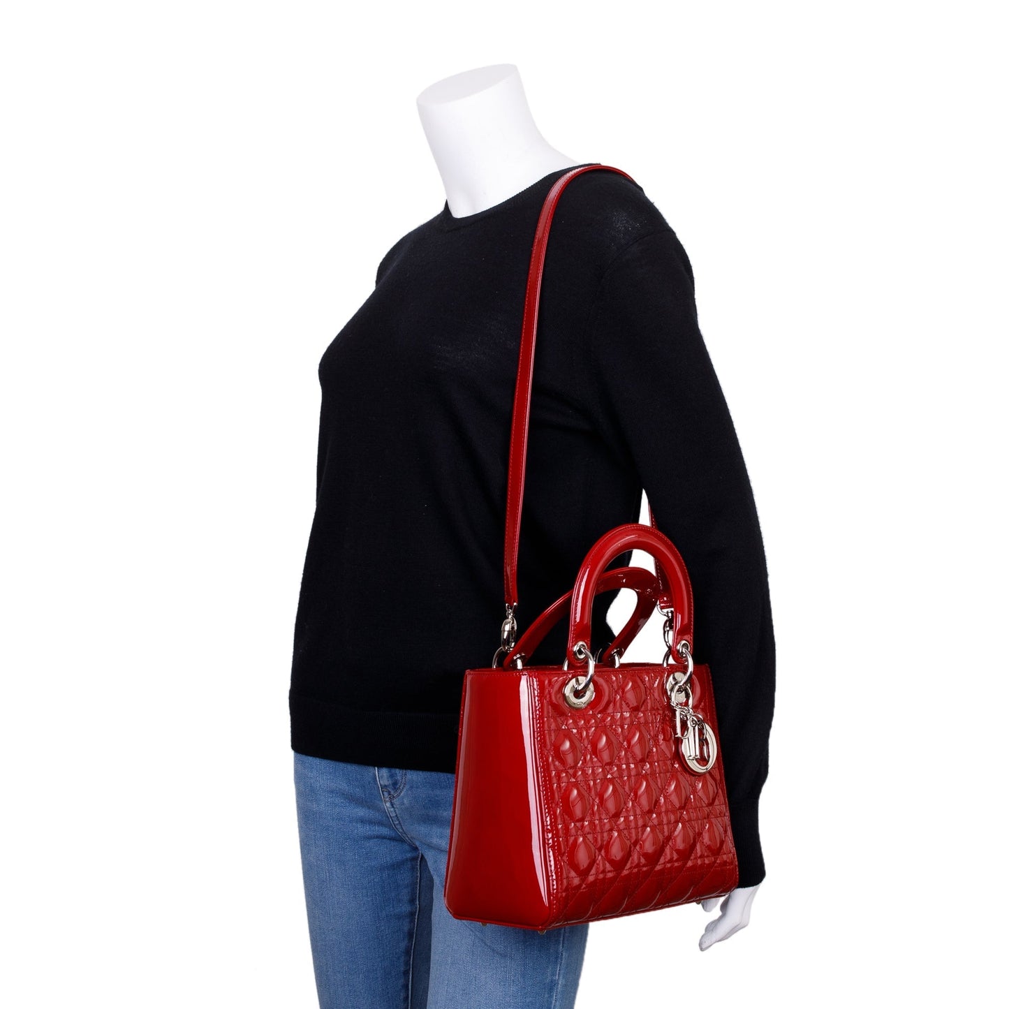 Christian Dior Red Patent Leather Medium Lady Dior Bag