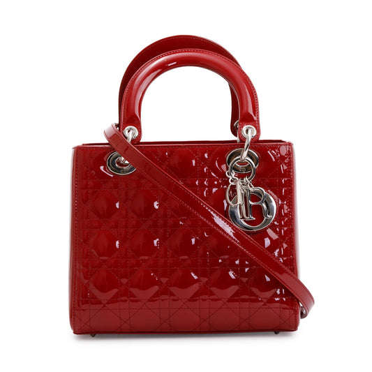 Christian Dior Red Patent Leather Medium Lady Dior Bag