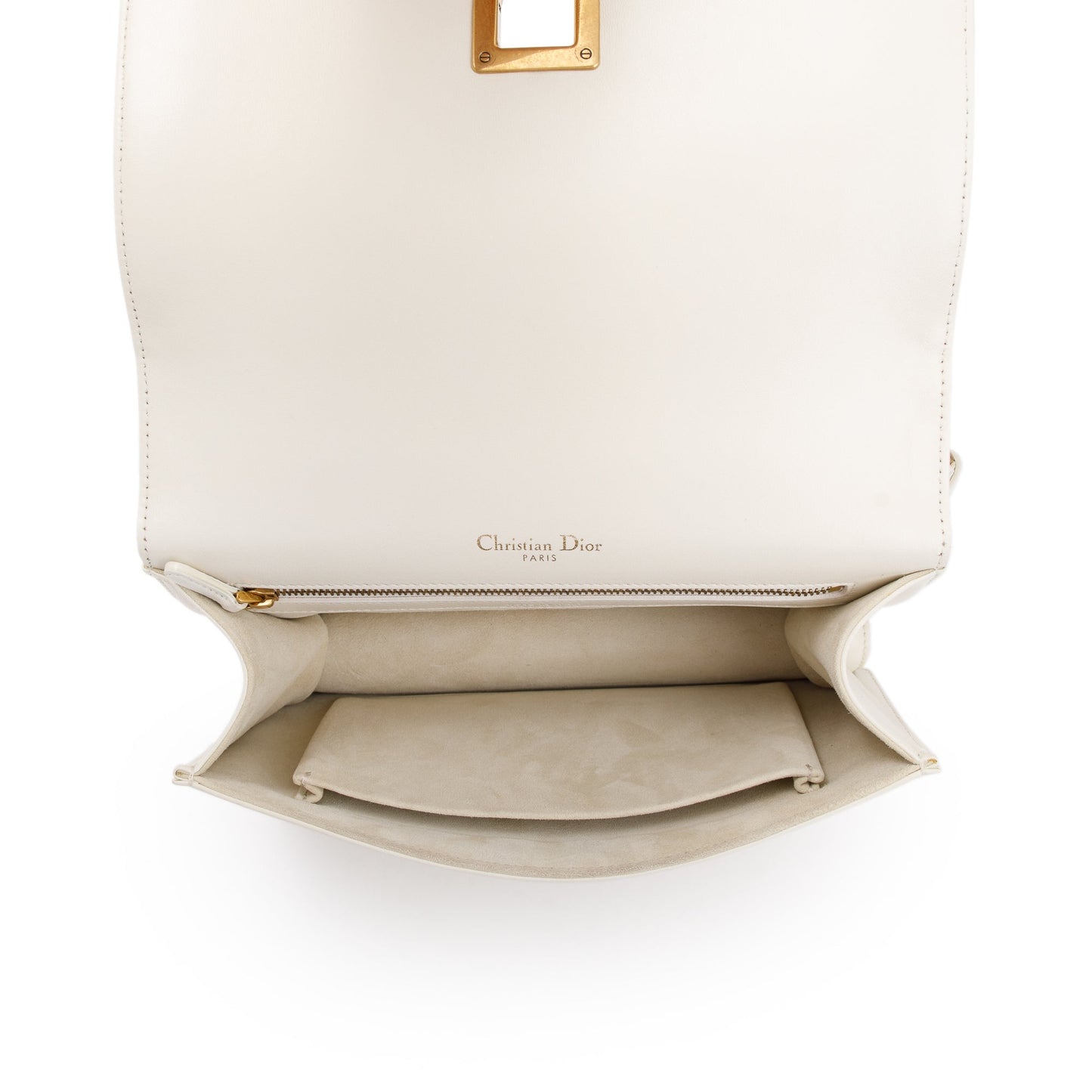 Christian Dior White Calfskin Leather Medium Studded Diorama Flap Bag