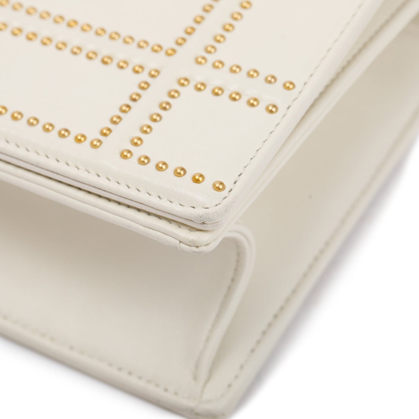 Christian Dior White Calfskin Leather Medium Studded Diorama Flap Bag