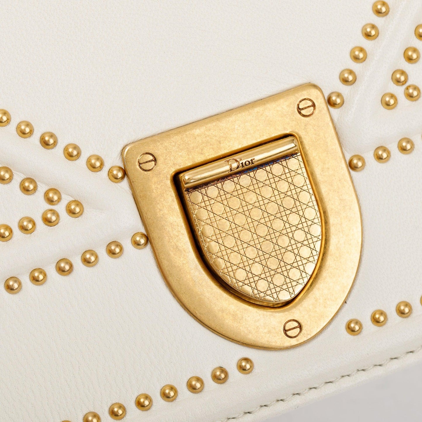 Christian Dior White Calfskin Leather Medium Studded Diorama Flap Bag