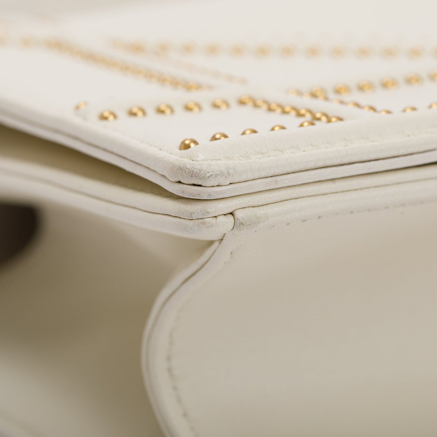 Christian Dior White Calfskin Leather Medium Studded Diorama Flap Bag