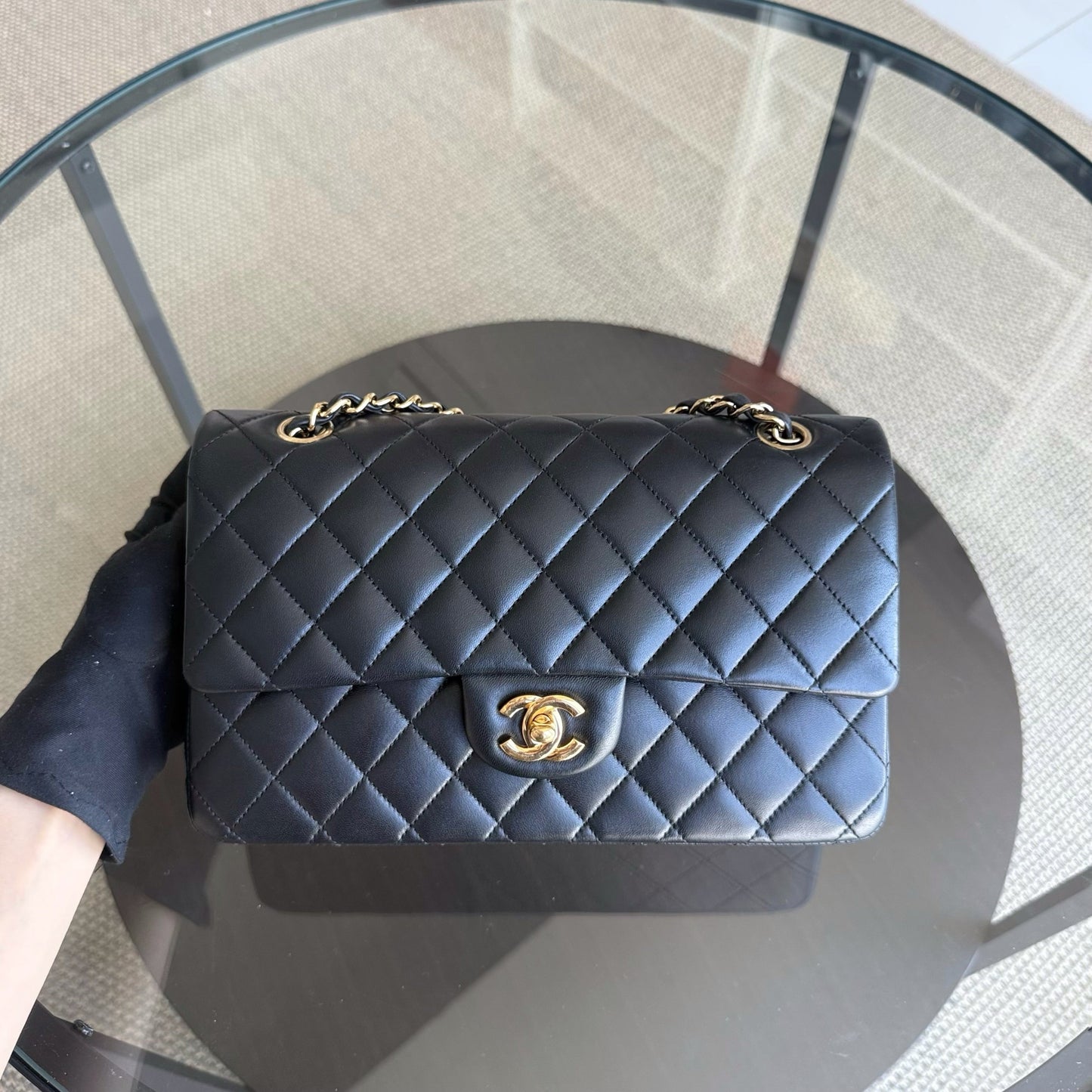 Chanel Classic Flap Medium - 25CM Quilted Lambskin Black Gold Hardware Sereis 15
