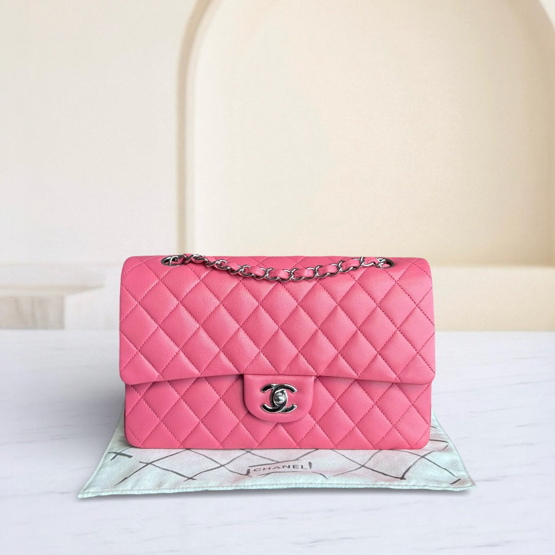 Chanel Classic Flap Medium - 25CM Quilted Lambskin Light Pink Silver Hardware Series 16