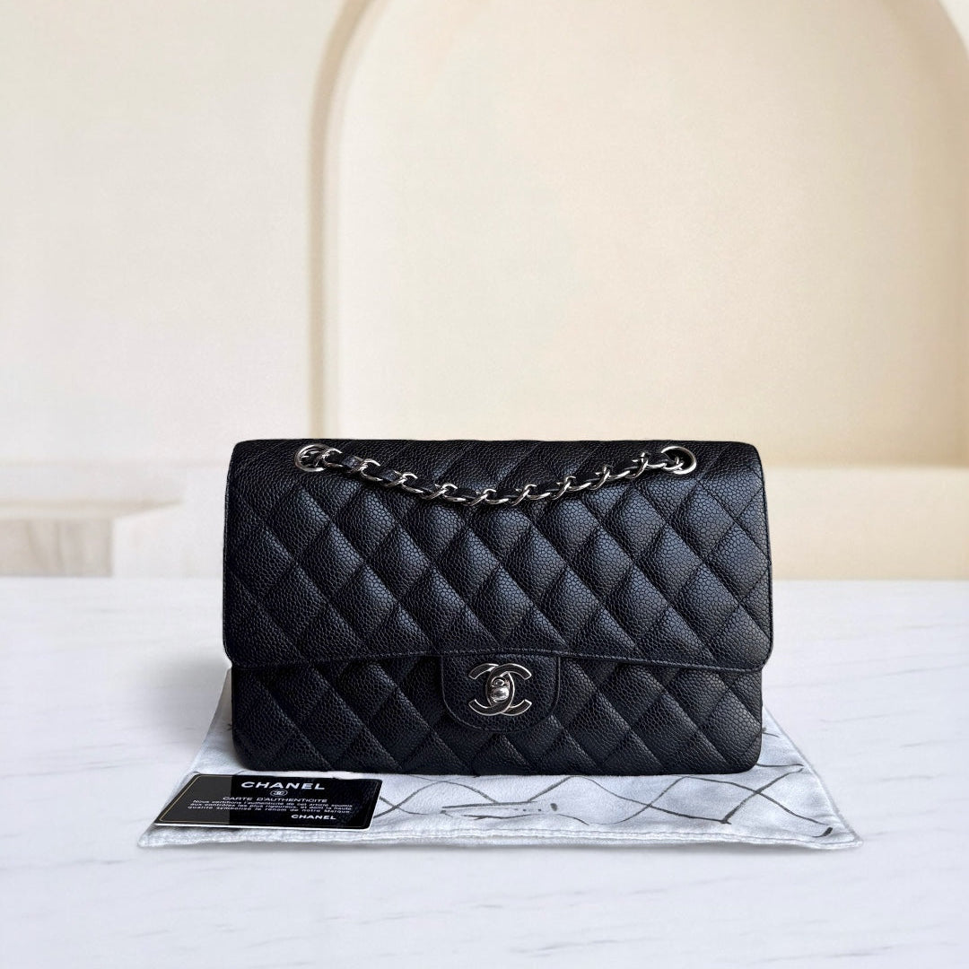 Chanel Classic Flap Medium - 25CM Quilted Caviar Black Silver Hardware Series 12