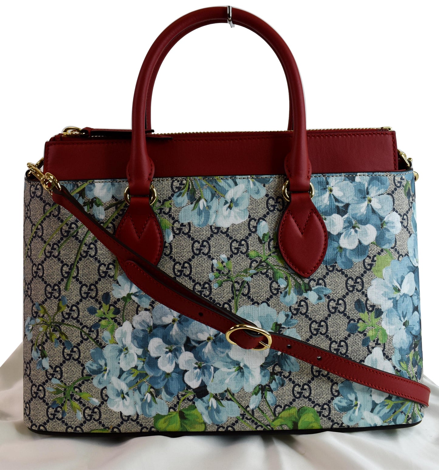 GUCCI Blooms GG Floral Supreme Canvas Leather Satchel Bag Red 546316