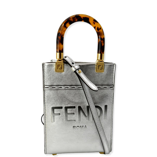 FENDI Mini Sunshine Plexiglass Laminated Leather Shopper Tote Crossbody Bag Silver - Hot Deals