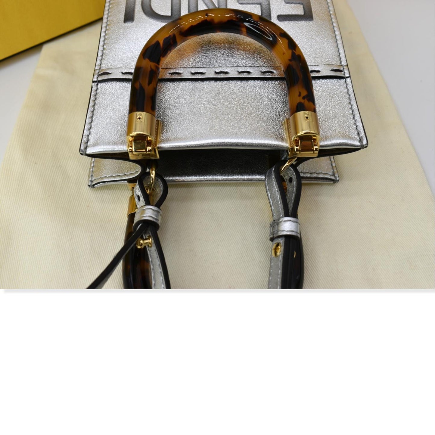 FENDI Mini Sunshine Plexiglass Laminated Leather Shopper Tote Crossbody Bag Silver - Hot Deals