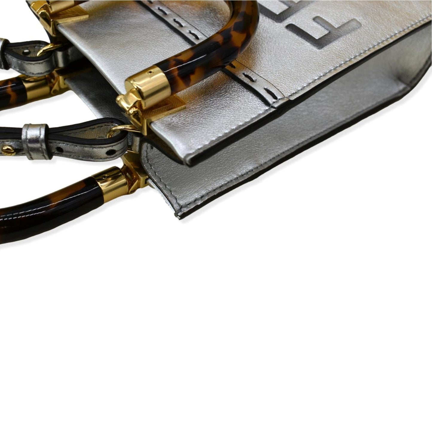 FENDI Mini Sunshine Plexiglass Laminated Leather Shopper Tote Crossbody Bag Silver - Hot Deals