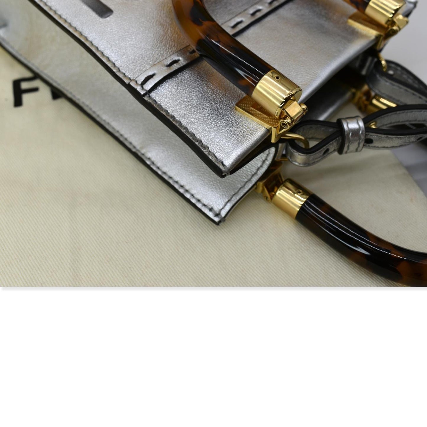 FENDI Mini Sunshine Plexiglass Laminated Leather Shopper Tote Crossbody Bag Silver - Hot Deals