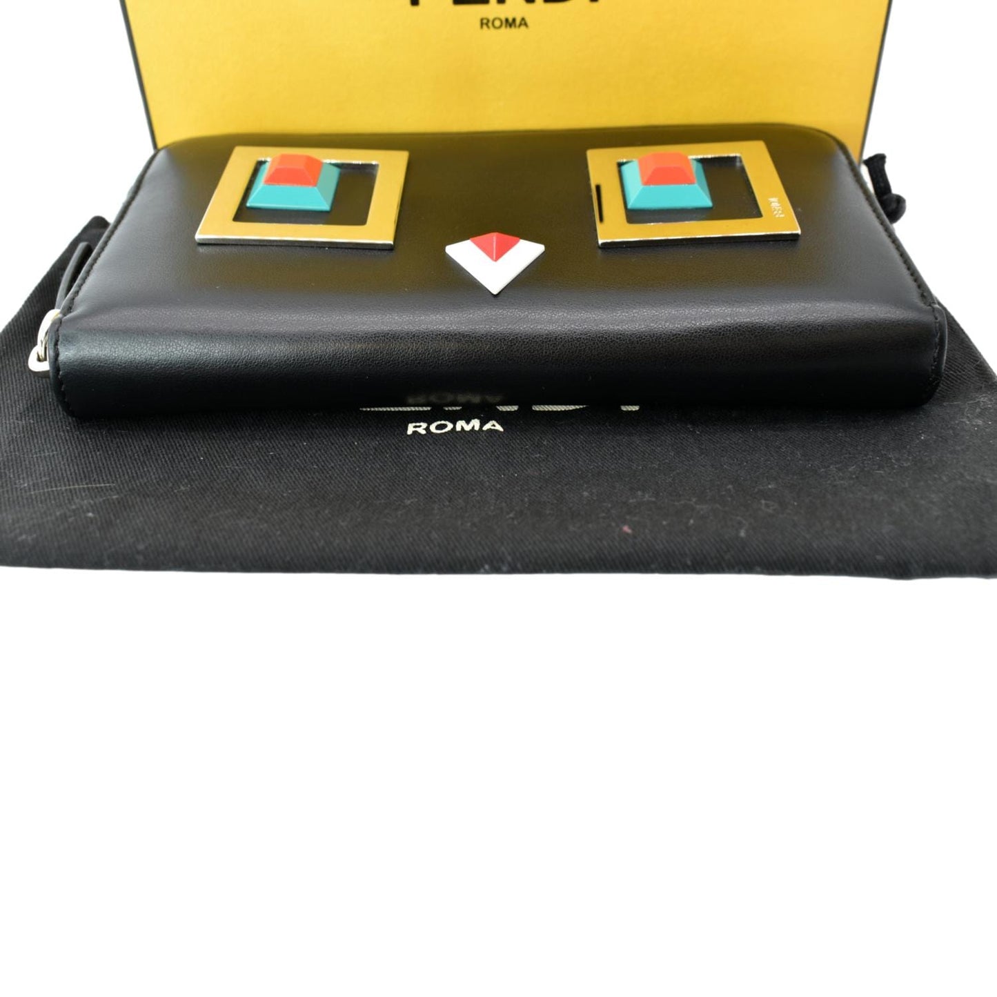 FENDI Century Hypnoteyes Continental Vitello Leather Zip Around Wallet Black