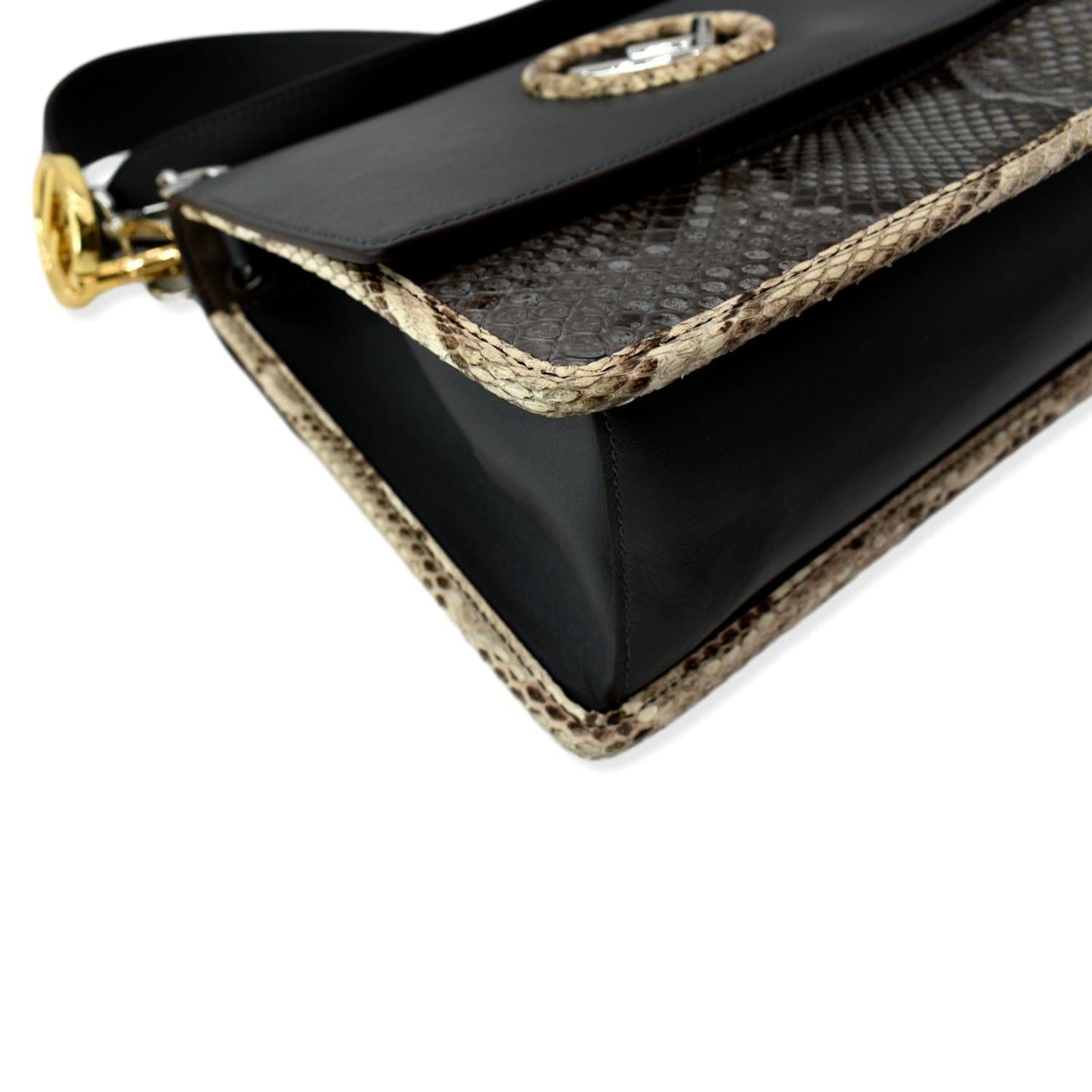 FENDI Kan I F Logo Python Leather Shoulder Bag Black