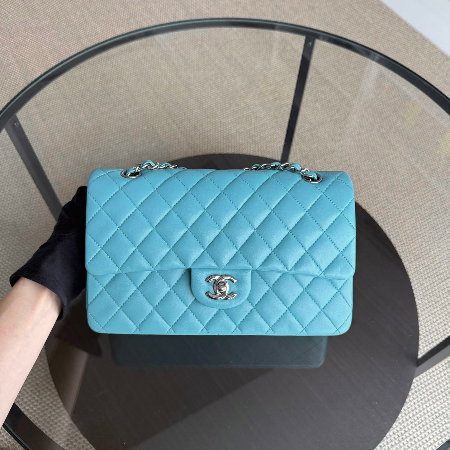 Chanel Classic Flap Medium - 25CM Quilted Lambskin Blue Silver Hardware Series 19