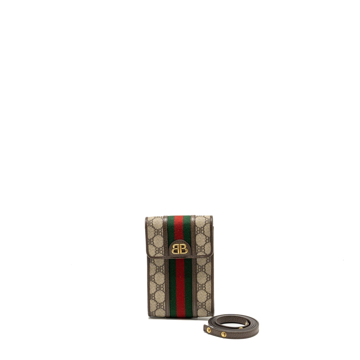 GUCCI x BALENCIAGA The Hacker Project Phone Crossbody Purse Canvas/Leather Brown/Multicolour