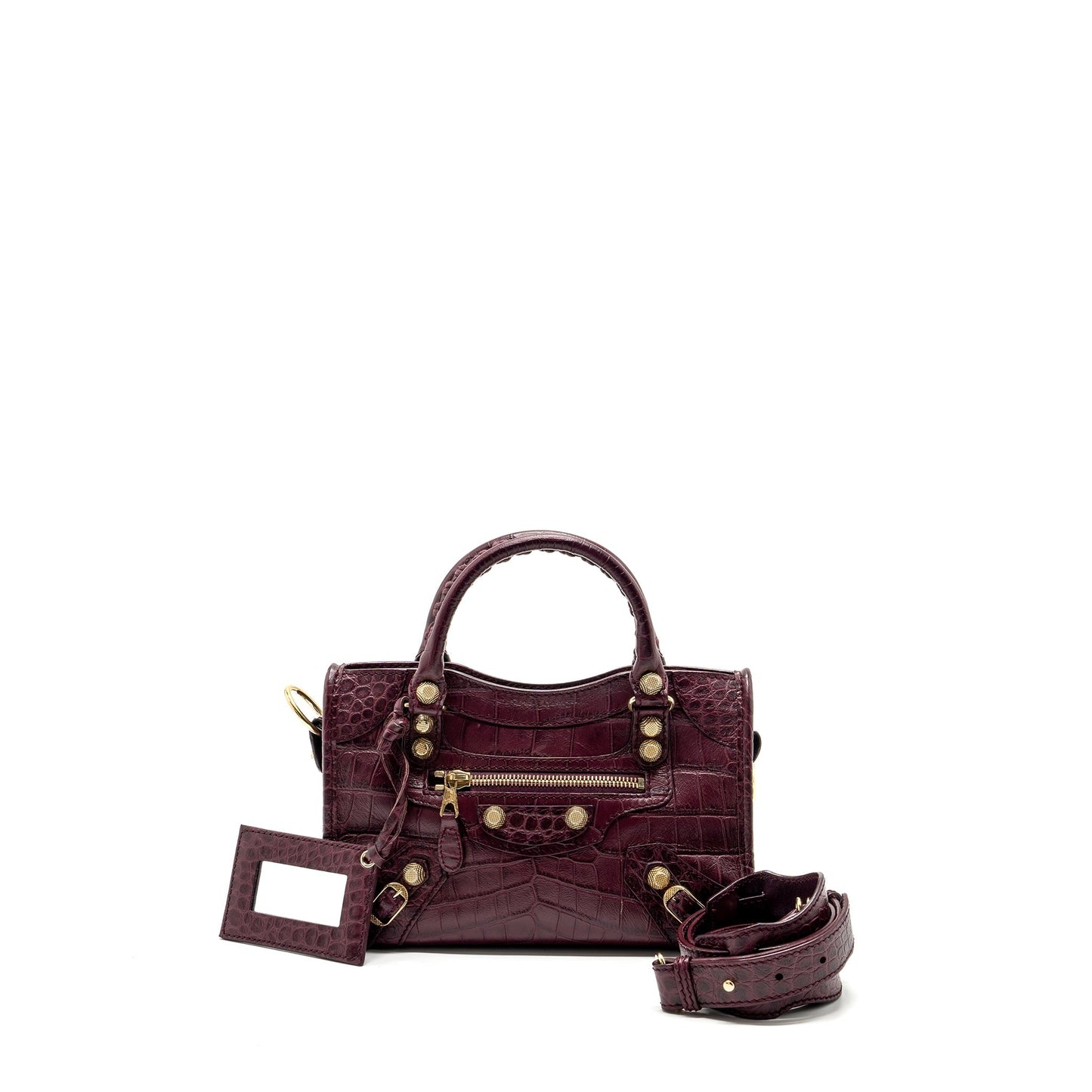 Balenciaga mini city Purse Crocodile-Embossed calfskin burgundy