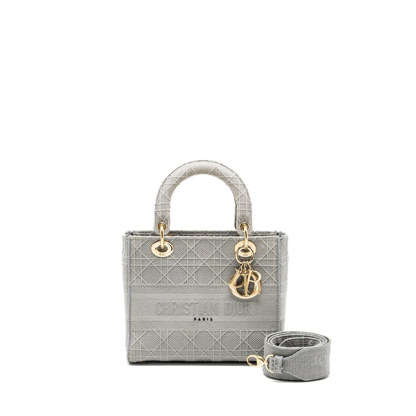 Dior Medium Lady D-Lite Purse Cannage Embroidery Grey