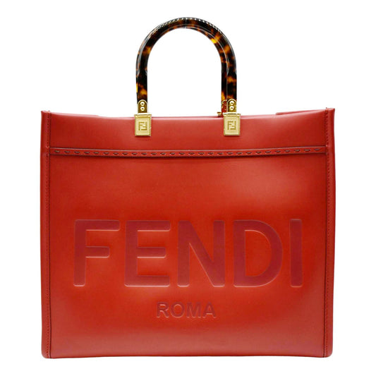 FENDI Sunshine Plexiglass Leather Shoulder Tote Bag Red