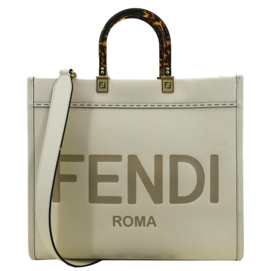 FENDI Sunshine Plexiglass Leather Shoulder Tote Bag White