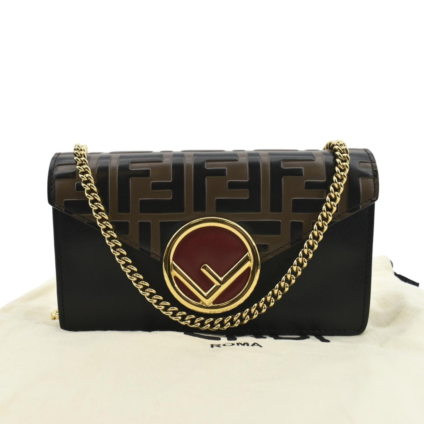 FENDI Liberty F Vitello Leather Crossbody Belt Bag Black