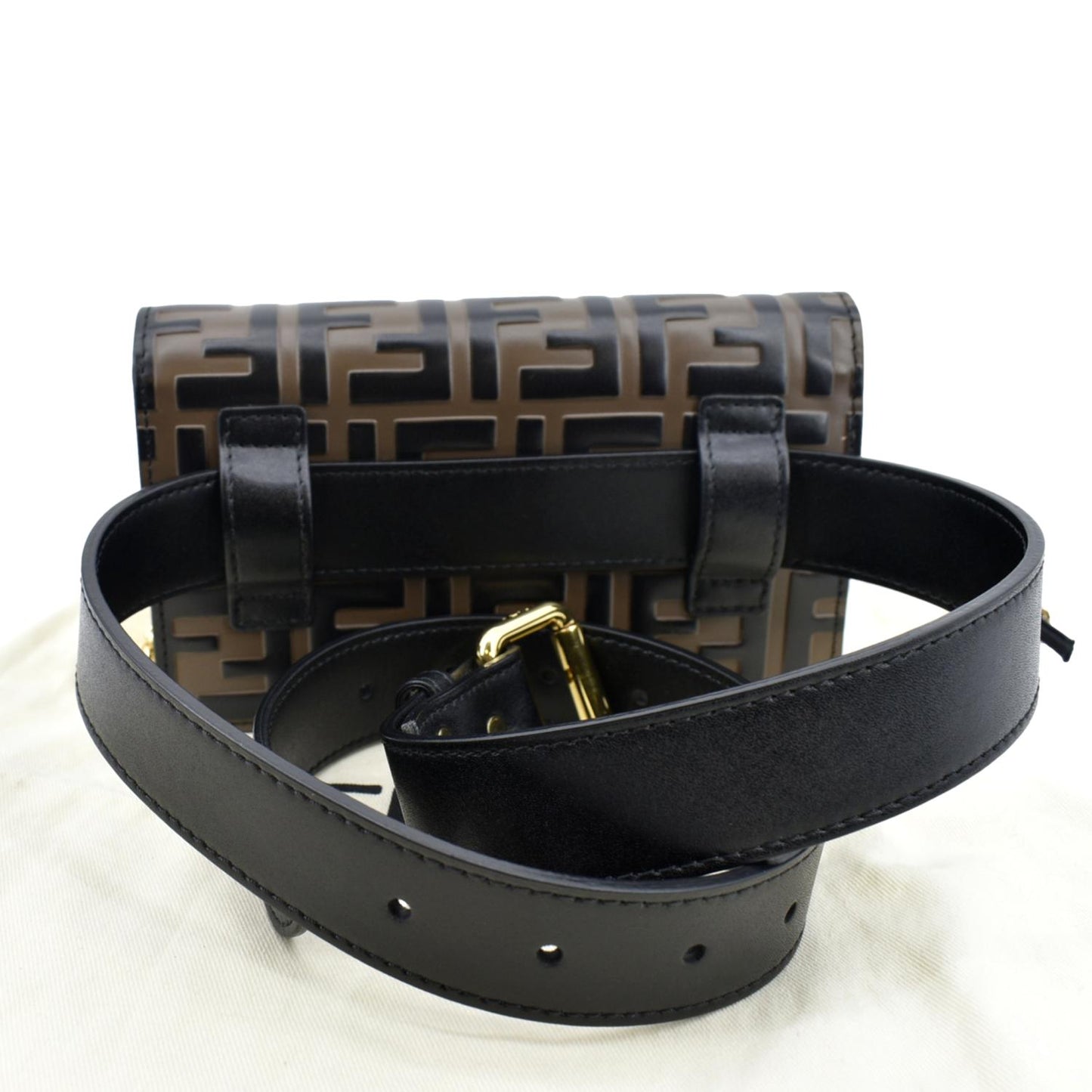 FENDI Liberty F Vitello Leather Crossbody Belt Bag Black