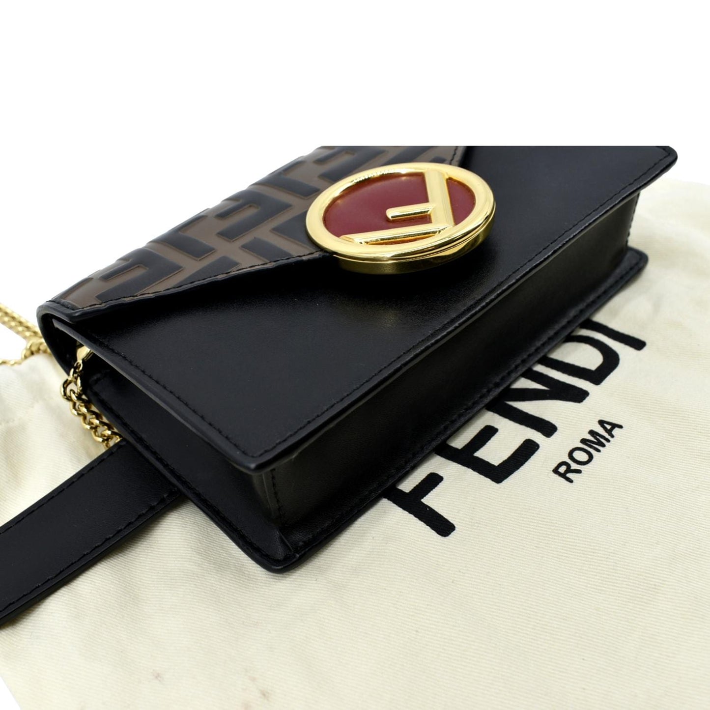 FENDI Liberty F Vitello Leather Crossbody Belt Bag Black