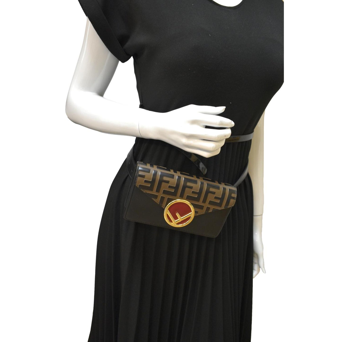 FENDI Liberty F Vitello Leather Crossbody Belt Bag Black