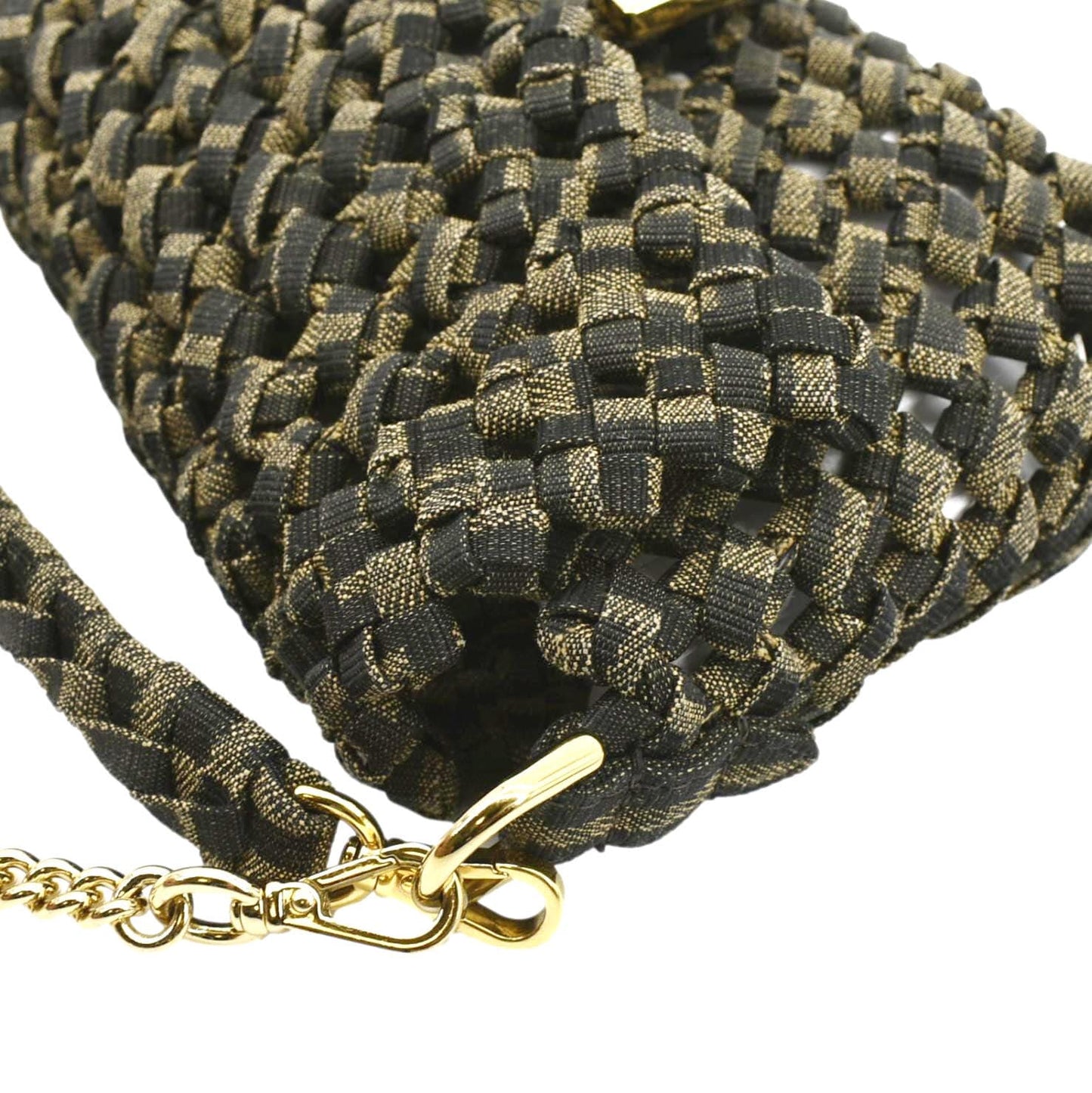 FENDI Mini Baguette Woven Jacquard Fabric Shoulder Bag Brown