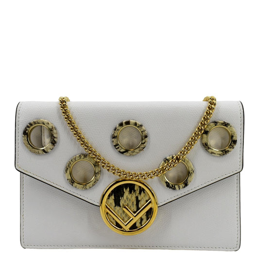 FENDI F Envelope Wallet on Chain Leather Crossbody Bag White