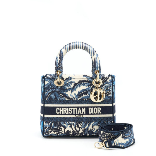 Dior Medium Lady D-Lite Purse Aqua Blue Toile De Jouy Embroidery