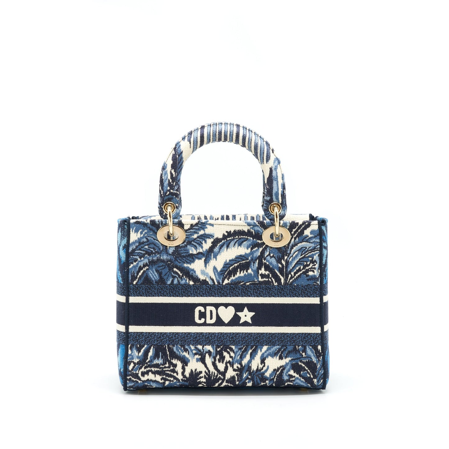 Dior Medium Lady D-Lite Purse Aqua Blue Toile De Jouy Embroidery