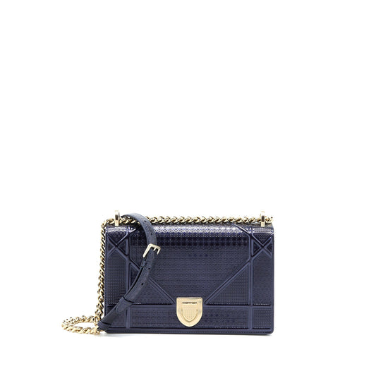 Dior Medium Diorama Calfskin Metallic Navy