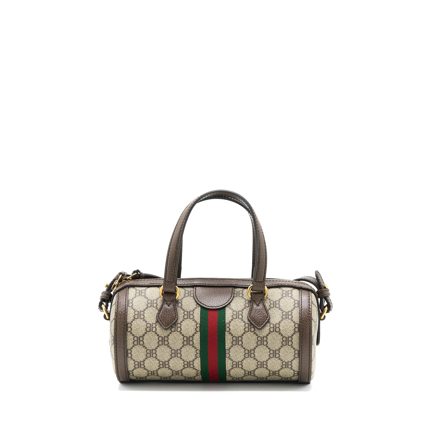 Balenciaga X Gucci Bowling Purse Canvas/Leather Brown Brushed